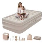 Colchón Somier Inflable Sin Corriente Plaza Bomba Eléctrica Beige