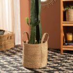 Canasto Cesto Yute Natural Almacenamiento Leña Piñas Mediano - Imagen 4