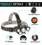 Linterna Led Minero Frontal 5 Led Impermeable Recargable Usb - Imagen 2