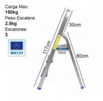 Escalera Doméstica Aluminio 3 Escalones Plegable The Kitchen 1.17m Plateado - Imagen 2