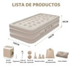 Colchón Somier Inflable Sin Corriente Plaza Bomba Eléctrica Beige - Imagen 2