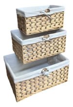 Canasto Organizador De Yute Con Tela Rattan Set X 3 Unidades