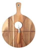 Tabla De Pizza Con Cortador Grande Madera 32cm Cocina
